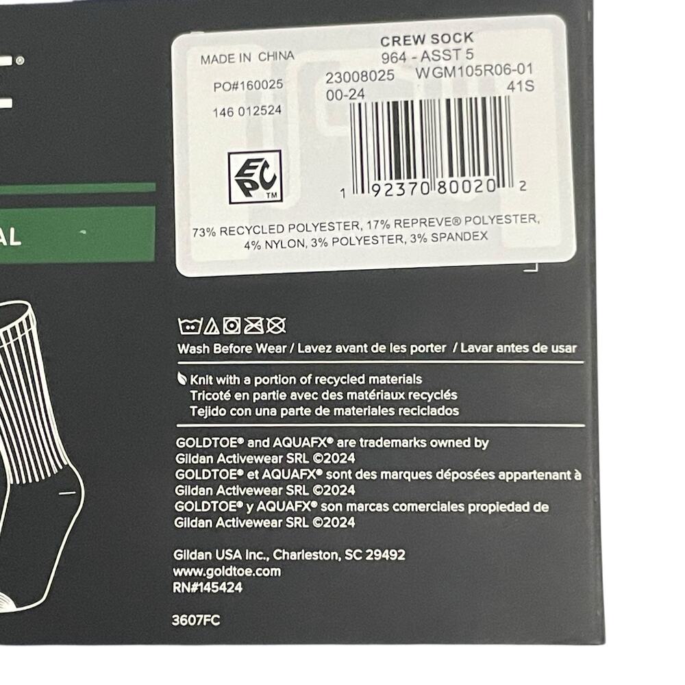 Gold Toe Goldtoe Mens Shoe Size 6-12.5 Casual Ribbed Crew Socks 6 Pack AquaFX - Picture 4 of 8